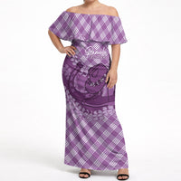 Poni Hawaii Cowboy Palaka Motifs Personalised Off Shoulder Maxi Dress Paniolo Festival Puakenikeni Lei LT14 Women Purple - Polynesian Pride