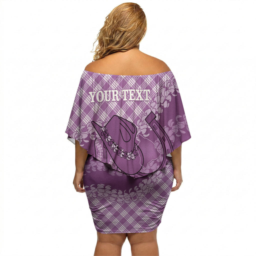 Poni Hawaii Cowboy Palaka Motifs Personalised Off Shoulder Short Dress Paniolo Festival Puakenikeni Lei LT14 - Polynesian Pride