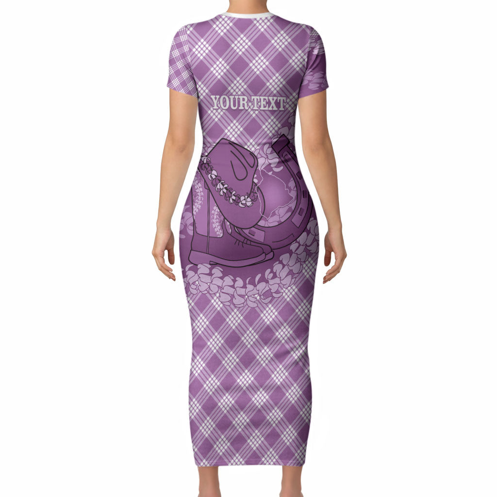 Poni Hawaii Cowboy Palaka Motifs Personalised Short Sleeve Bodycon Dress Paniolo Festival Puakenikeni Lei LT14 - Polynesian Pride