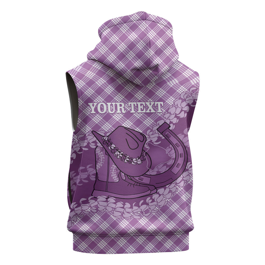 Poni Hawaii Cowboy Palaka Motifs Personalised Sleeveless Zip Hoodie Paniolo Festival Puakenikeni Lei LT14 - Polynesian Pride