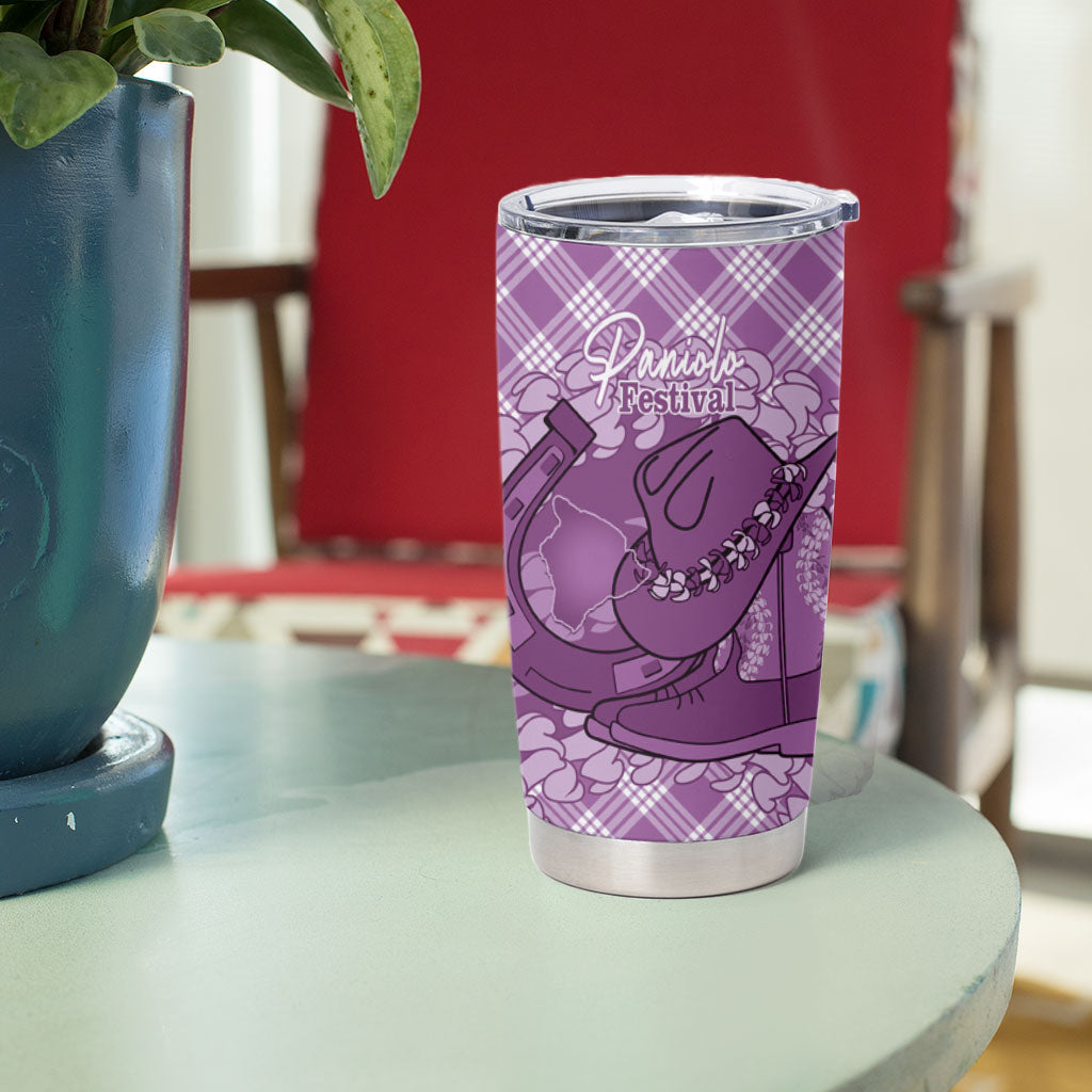 Poni Hawaii Cowboy Palaka Motifs Personalised Tumbler Cup Paniolo Festival Puakenikeni Lei LT14 - Polynesian Pride