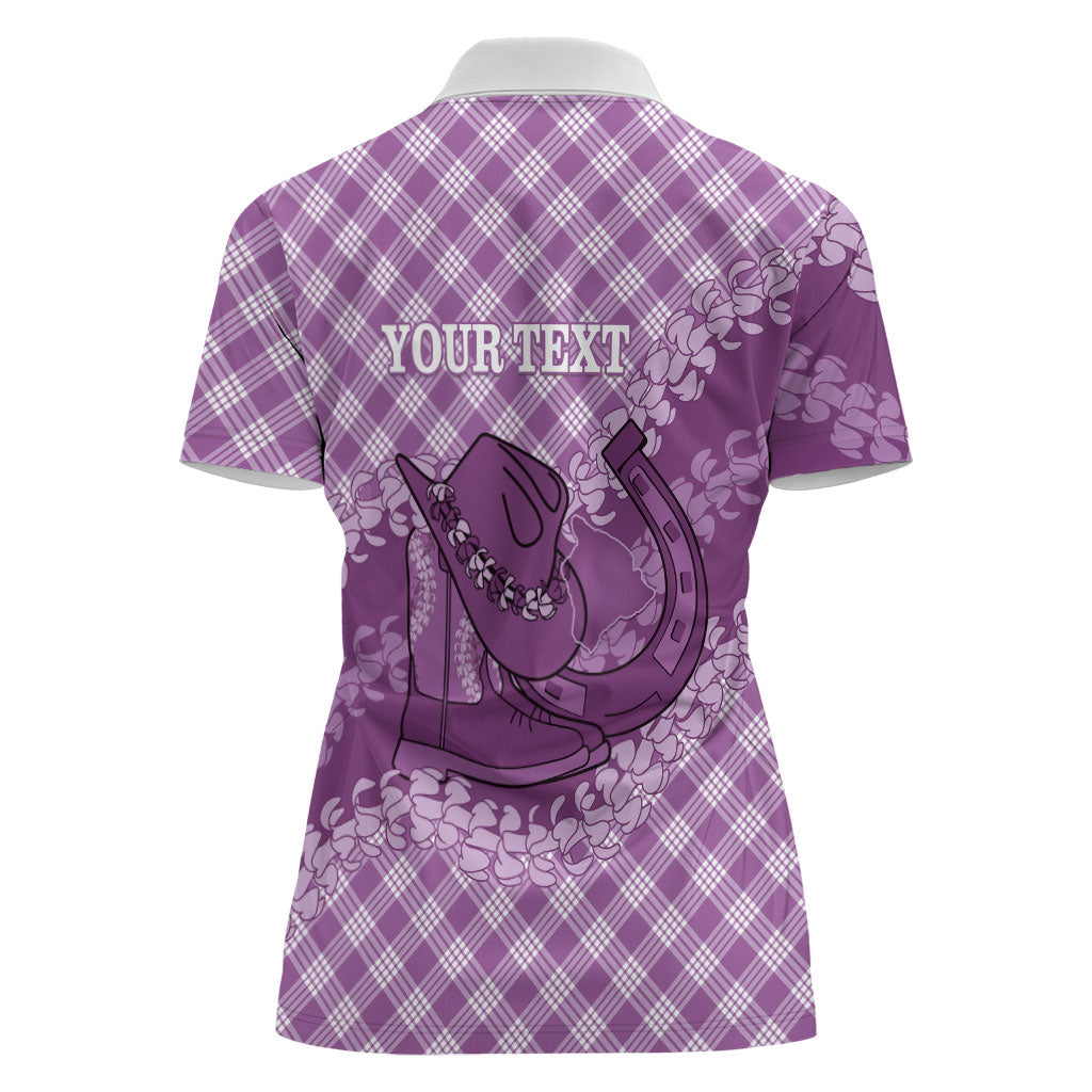 Poni Hawaii Cowboy Palaka Motifs Personalised Women Polo Shirt Paniolo Festival Puakenikeni Lei LT14 - Polynesian Pride