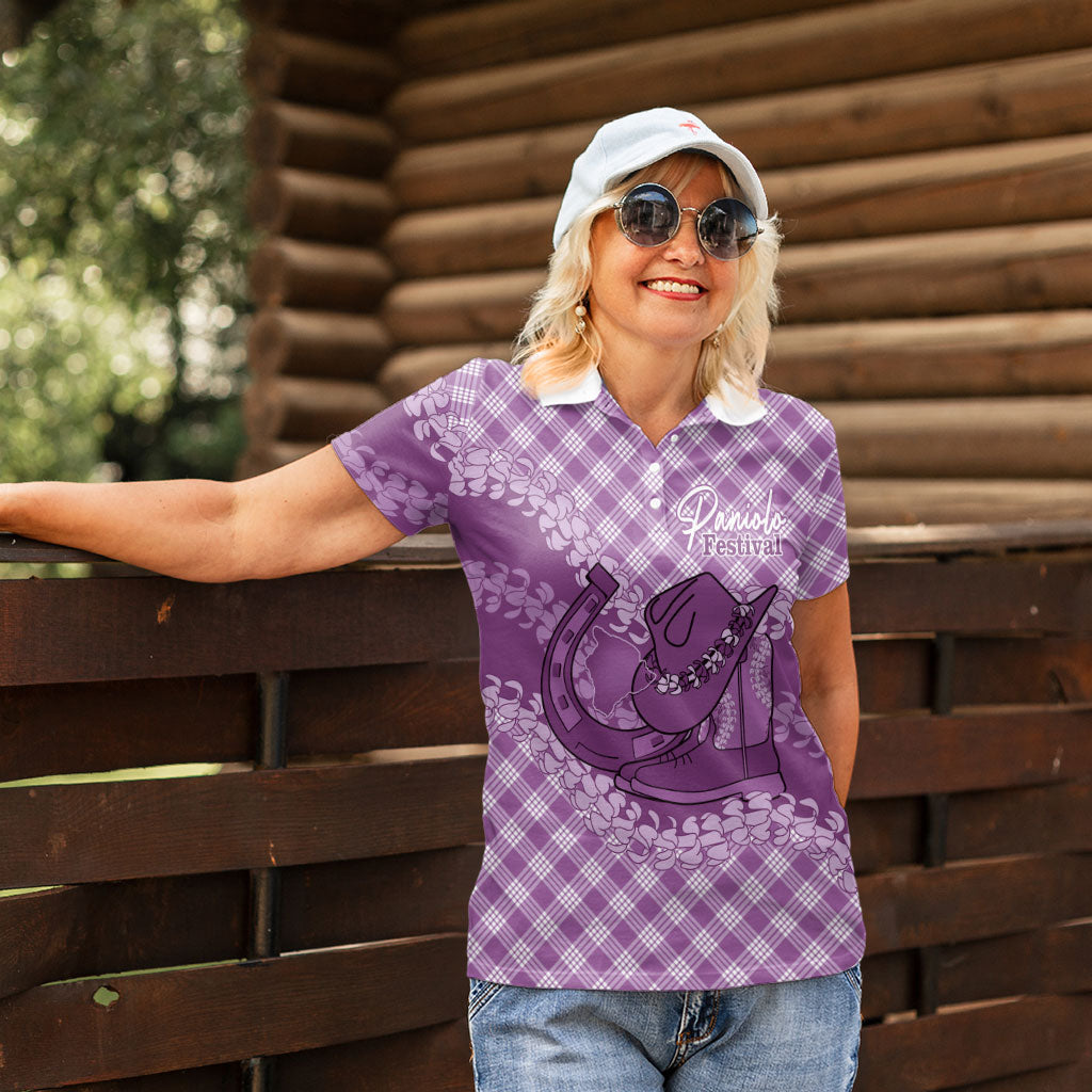 Poni Hawaii Cowboy Palaka Motifs Personalised Women Polo Shirt Paniolo Festival Puakenikeni Lei LT14 - Polynesian Pride