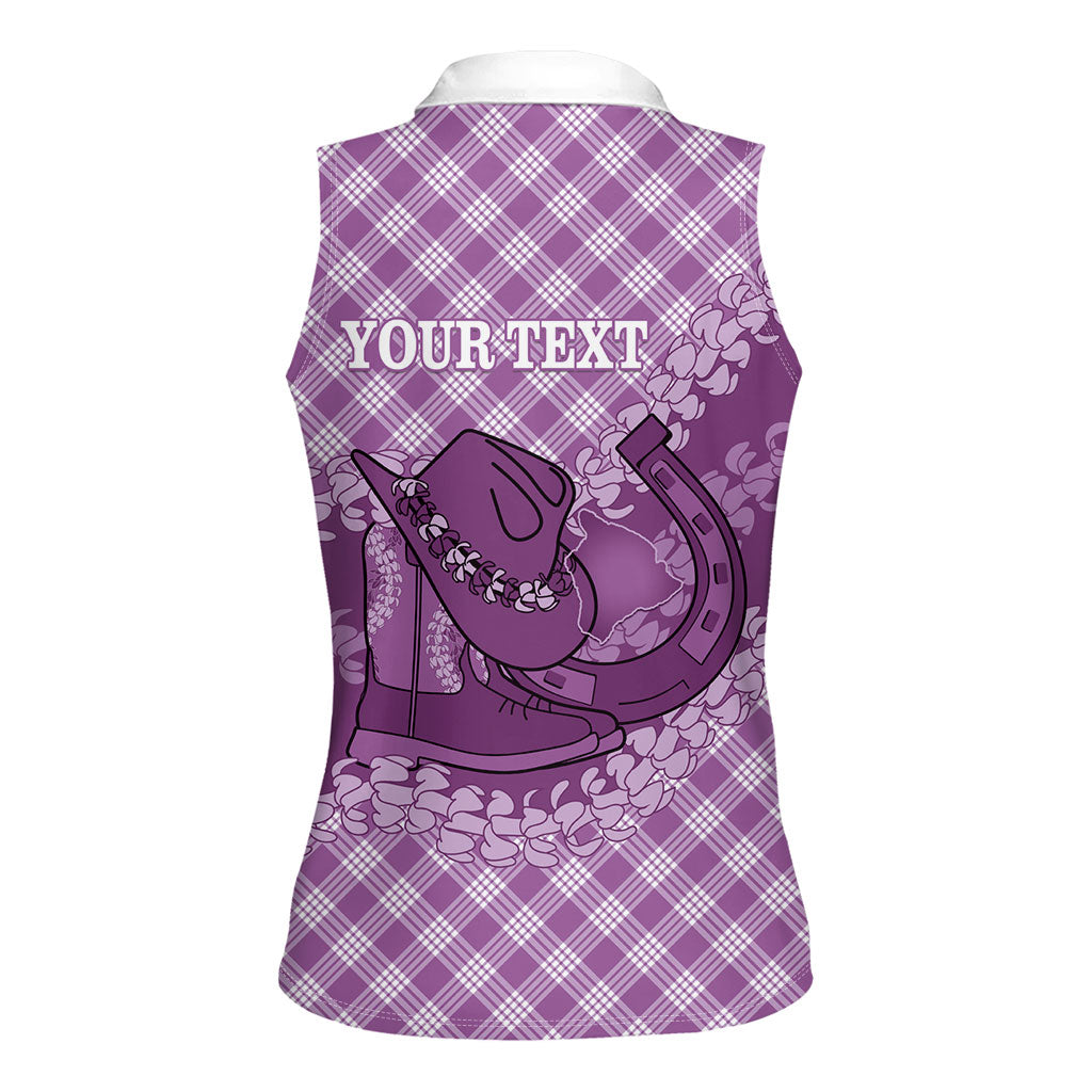 Poni Hawaii Cowboy Palaka Motifs Personalised Women Sleeveless Polo Shirt Paniolo Festival Puakenikeni Lei LT14 - Polynesian Pride