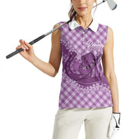 Poni Hawaii Cowboy Palaka Motifs Personalised Women Sleeveless Polo Shirt Paniolo Festival Puakenikeni Lei LT14 - Polynesian Pride