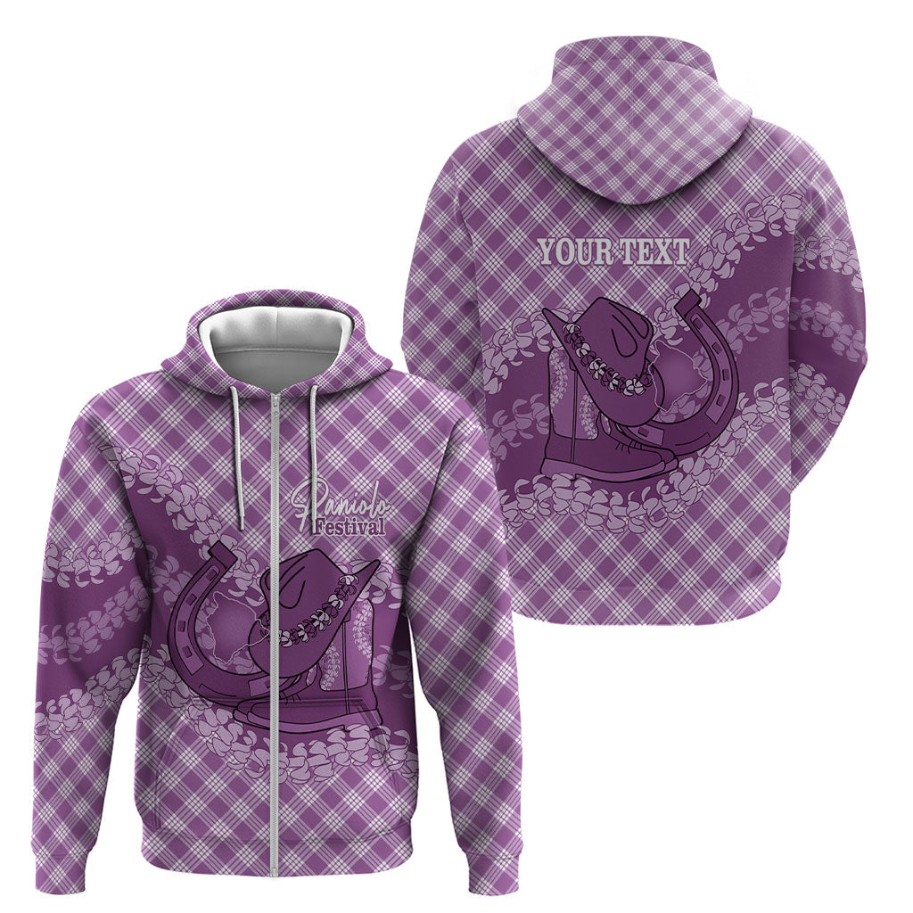 Poni Hawaii Cowboy Palaka Motifs Personalised Zip Hoodie Paniolo Festival Puakenikeni Lei LT14 - Polynesian Pride