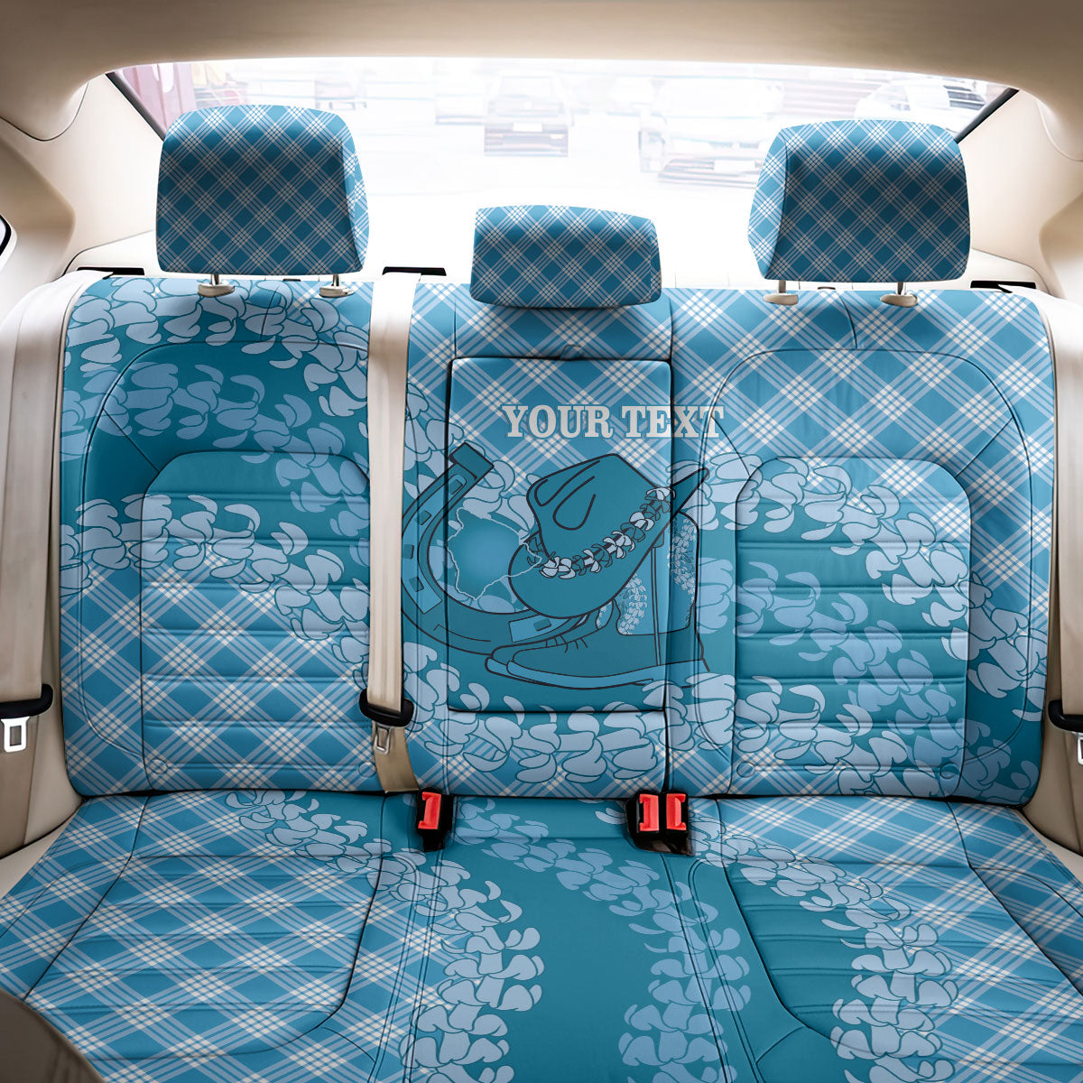 Polu Hawaii Cowboy Palaka Motifs Personalised Back Car Seat Cover Paniolo Festival Puakenikeni Lei LT14 - Polynesian Pride