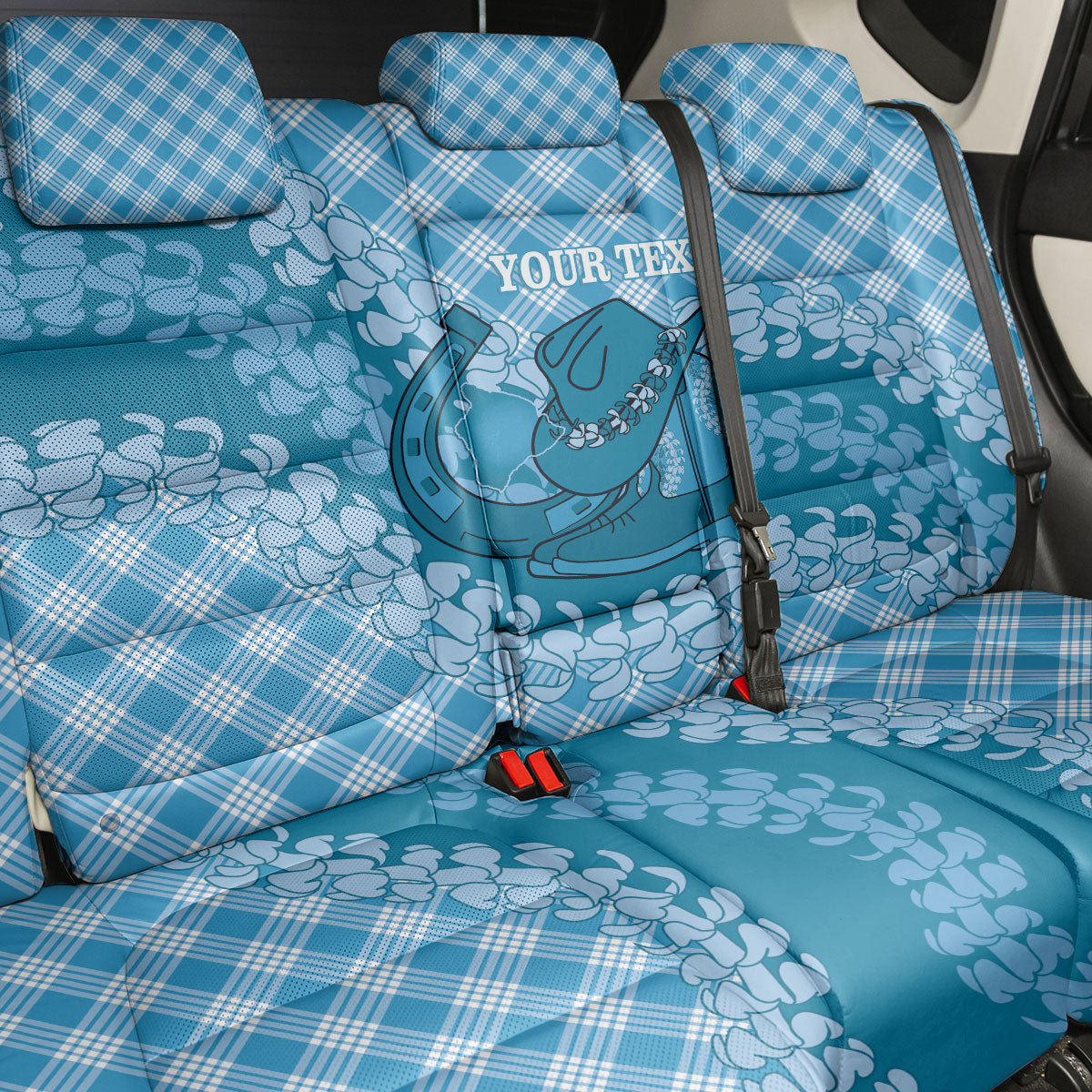 Polu Hawaii Cowboy Palaka Motifs Personalised Back Car Seat Cover Paniolo Festival Puakenikeni Lei LT14 - Polynesian Pride
