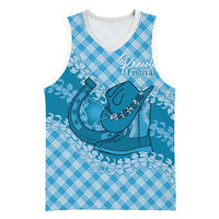 Polu Hawaii Cowboy Palaka Motifs Personalised Basketball Jersey Paniolo Festival Puakenikeni Lei LT14 Unisex Blue - Polynesian Pride