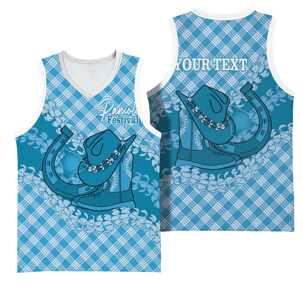 Polu Hawaii Cowboy Palaka Motifs Personalised Basketball Jersey Paniolo Festival Puakenikeni Lei LT14 - Polynesian Pride