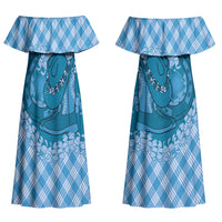 Polu Hawaii Cowboy Palaka Motifs Personalised Couples Matching Off Shoulder Maxi Dress and Hawaiian Shirt Paniolo Festival Puakenikeni Lei LT14 - Polynesian Pride