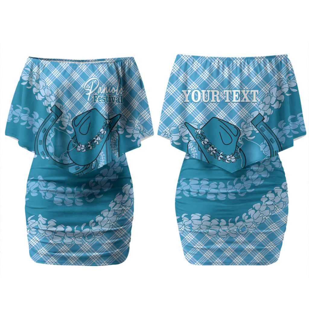 Polu Hawaii Cowboy Palaka Motifs Personalised Couples Matching Off Shoulder Short Dress and Long Sleeve Button Shirt Paniolo Festival Puakenikeni Lei LT14 - Polynesian Pride