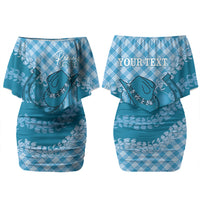 Polu Hawaii Cowboy Palaka Motifs Personalised Couples Matching Off Shoulder Short Dress and Long Sleeve Button Shirt Paniolo Festival Puakenikeni Lei LT14 - Polynesian Pride