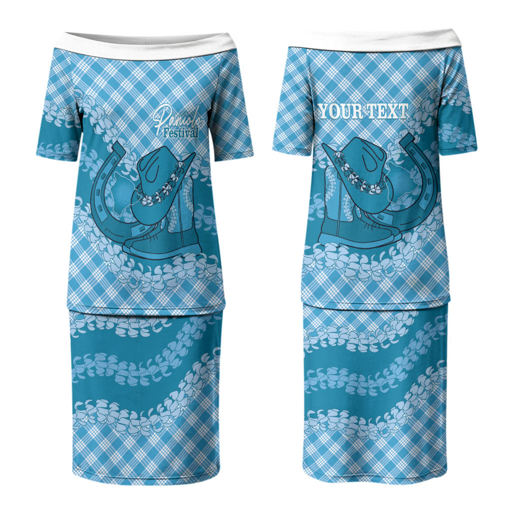 Polu Hawaii Cowboy Palaka Motifs Personalised Couples Matching Puletasi and Long Sleeve Button Shirt Paniolo Festival Puakenikeni Lei LT14 - Polynesian Pride