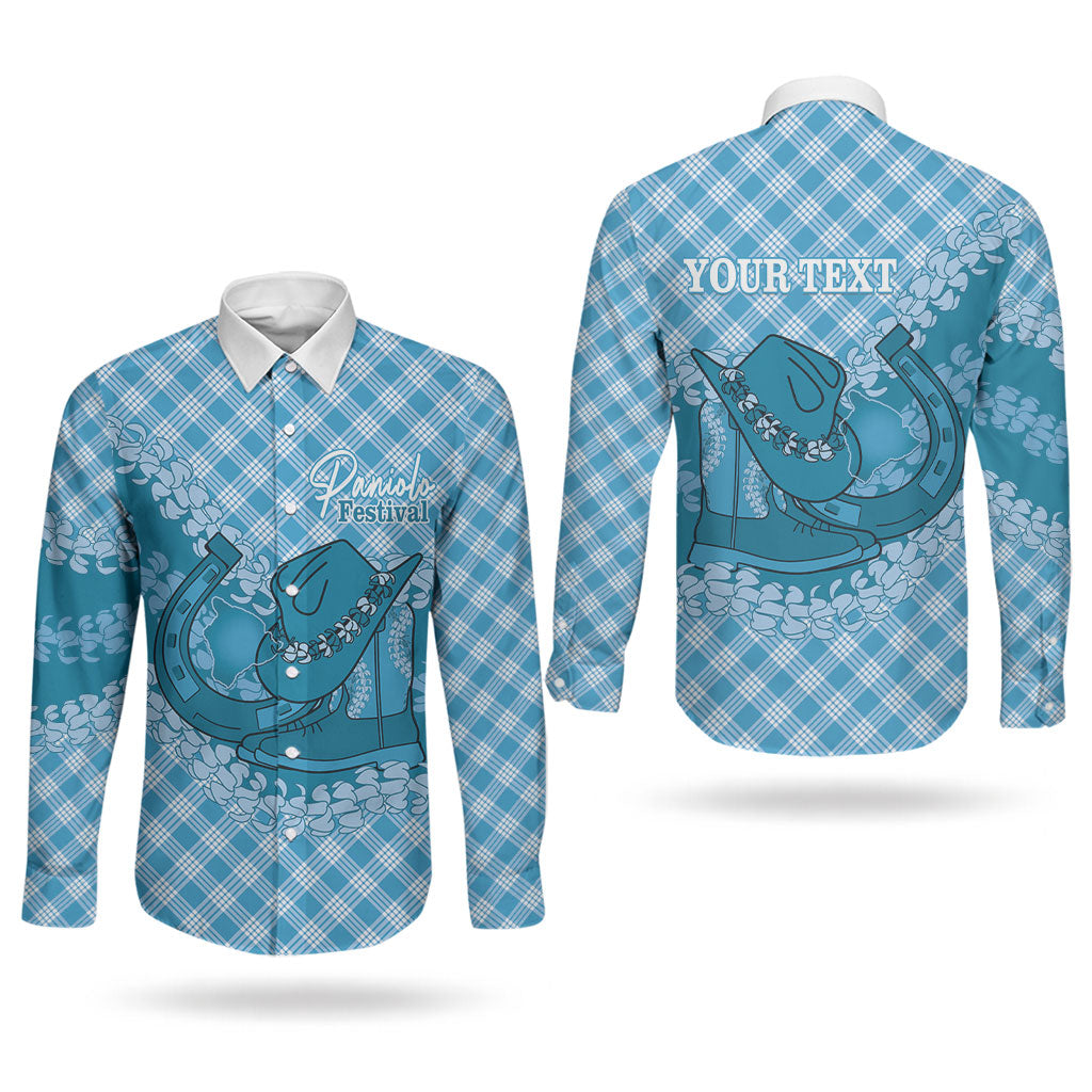 Polu Hawaii Cowboy Palaka Motifs Personalised Couples Matching Short Sleeve Bodycon Dress and Long Sleeve Button Shirt Paniolo Festival Puakenikeni Lei LT14 - Polynesian Pride