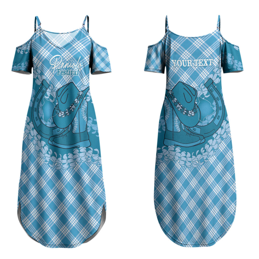 Polu Hawaii Cowboy Palaka Motifs Personalised Couples Matching Summer Maxi Dress and Long Sleeve Button Shirt Paniolo Festival Puakenikeni Lei LT14 - Polynesian Pride