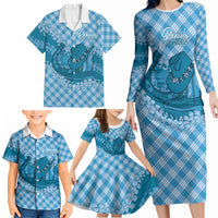Polu Hawaii Cowboy Palaka Motifs Personalised Family Matching Long Sleeve Bodycon Dress and Hawaiian Shirt Paniolo Festival Puakenikeni Lei LT14 - Polynesian Pride