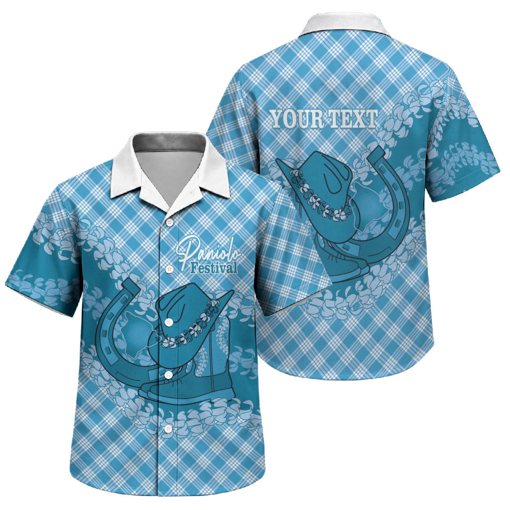 Polu Hawaii Cowboy Palaka Motifs Personalised Family Matching Long Sleeve Bodycon Dress and Hawaiian Shirt Paniolo Festival Puakenikeni Lei LT14 Son's Shirt Blue - Polynesian Pride