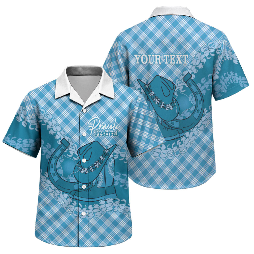 Polu Hawaii Cowboy Palaka Motifs Personalised Family Matching Short Sleeve Bodycon Dress and Hawaiian Shirt Paniolo Festival Puakenikeni Lei LT14 Son's Shirt Blue - Polynesian Pride