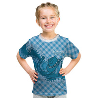 Polu Hawaii Cowboy Palaka Motifs Personalised Kid T Shirt Paniolo Festival Puakenikeni Lei LT14 Blue - Polynesian Pride