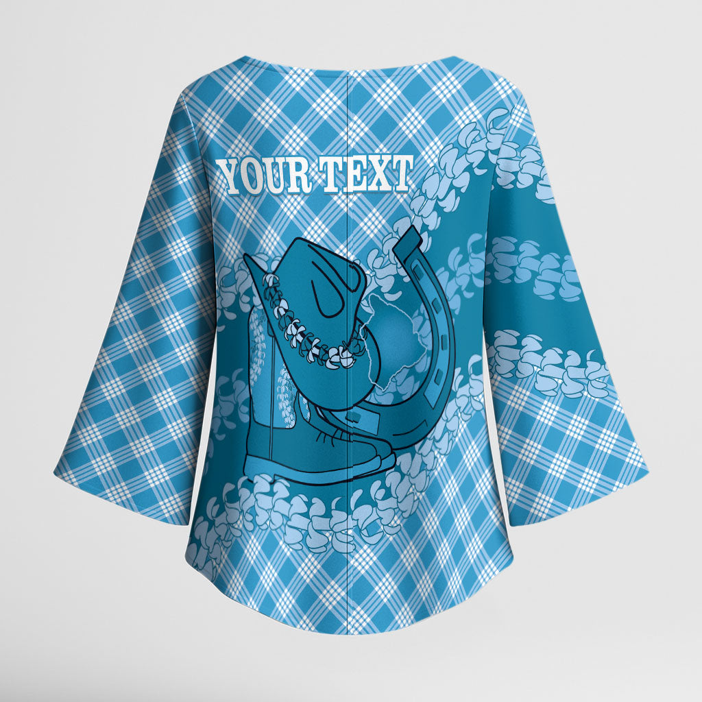 Polu Hawaii Cowboy Palaka Motifs Personalised Kimono Sleeve Blouse Paniolo Festival Puakenikeni Lei LT14 - Polynesian Pride