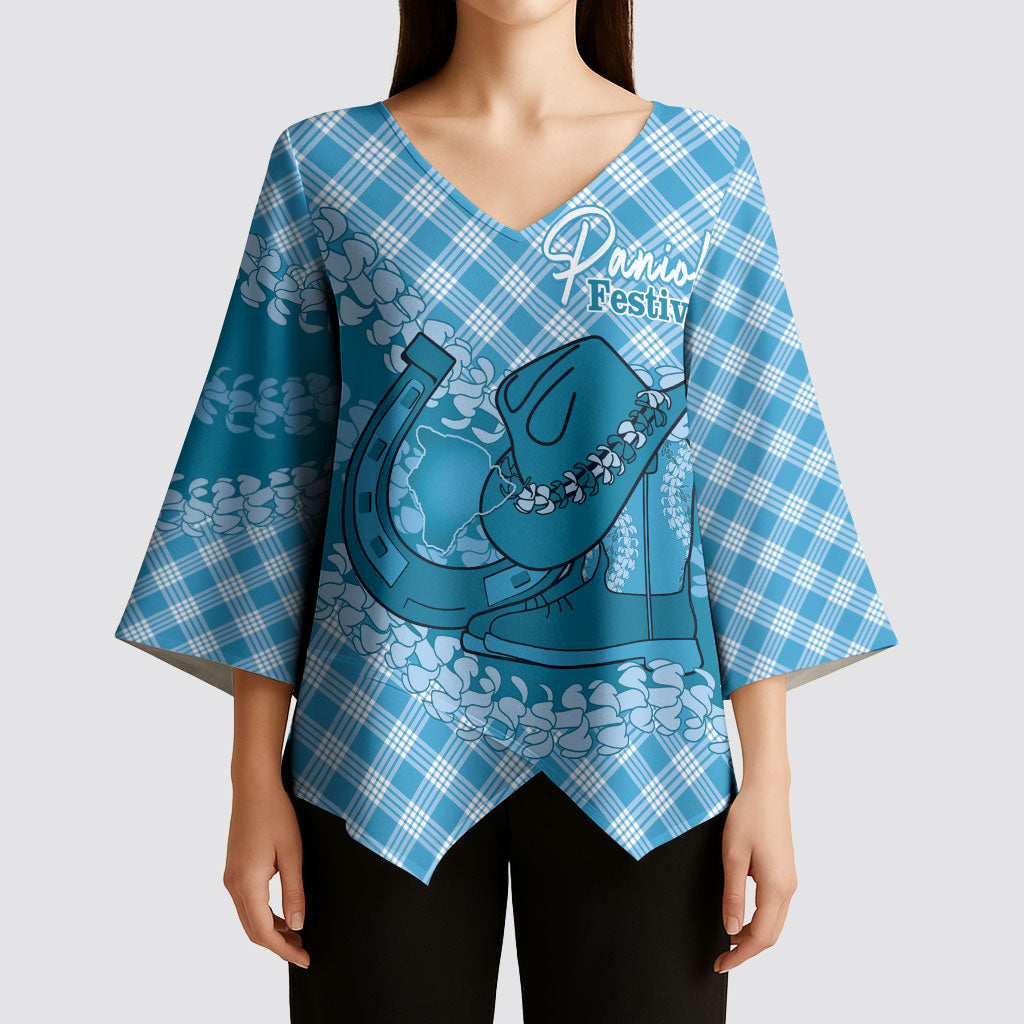 Polu Hawaii Cowboy Palaka Motifs Personalised Kimono Sleeve Blouse Paniolo Festival Puakenikeni Lei LT14 - Polynesian Pride