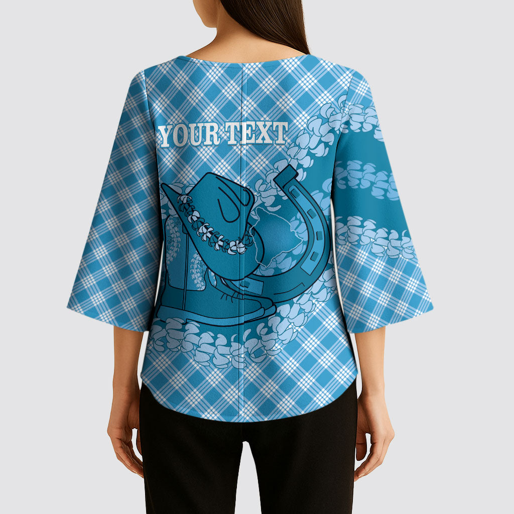 Polu Hawaii Cowboy Palaka Motifs Personalised Kimono Sleeve Blouse Paniolo Festival Puakenikeni Lei LT14 - Polynesian Pride