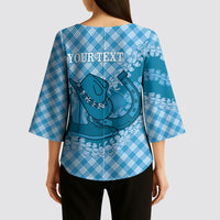 Polu Hawaii Cowboy Palaka Motifs Personalised Kimono Sleeve Blouse Paniolo Festival Puakenikeni Lei LT14 - Polynesian Pride