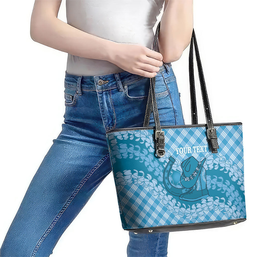 Polu Hawaii Cowboy Palaka Motifs Personalised Leather Tote Bag Paniolo Festival Puakenikeni Lei LT14 - Polynesian Pride
