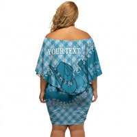 Polu Hawaii Cowboy Palaka Motifs Personalised Off Shoulder Short Dress Paniolo Festival Puakenikeni Lei LT14 - Polynesian Pride