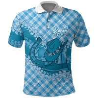 Polu Hawaii Cowboy Palaka Motifs Personalised Polo Shirt Paniolo Festival Puakenikeni Lei LT14 Blue - Polynesian Pride