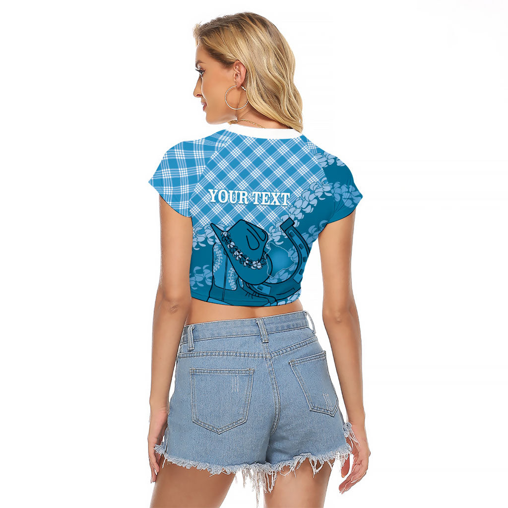 Polu Hawaii Cowboy Palaka Motifs Personalised Raglan Cropped T Shirt Paniolo Festival Puakenikeni Lei LT14 - Polynesian Pride