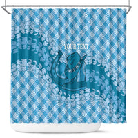 Polu Hawaii Cowboy Palaka Motifs Personalised Shower Curtain Paniolo Festival Puakenikeni Lei LT14 Blue - Polynesian Pride