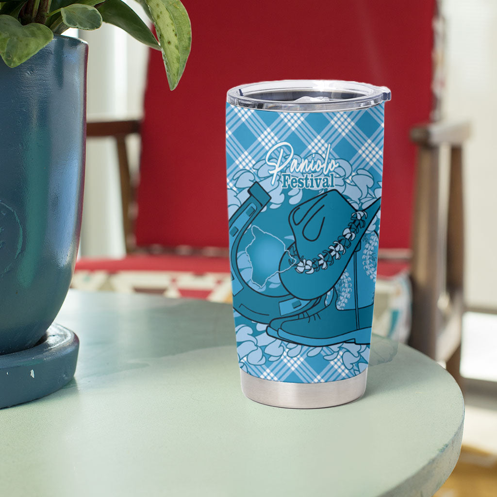 Polu Hawaii Cowboy Palaka Motifs Personalised Tumbler Cup Paniolo Festival Puakenikeni Lei LT14 - Polynesian Pride