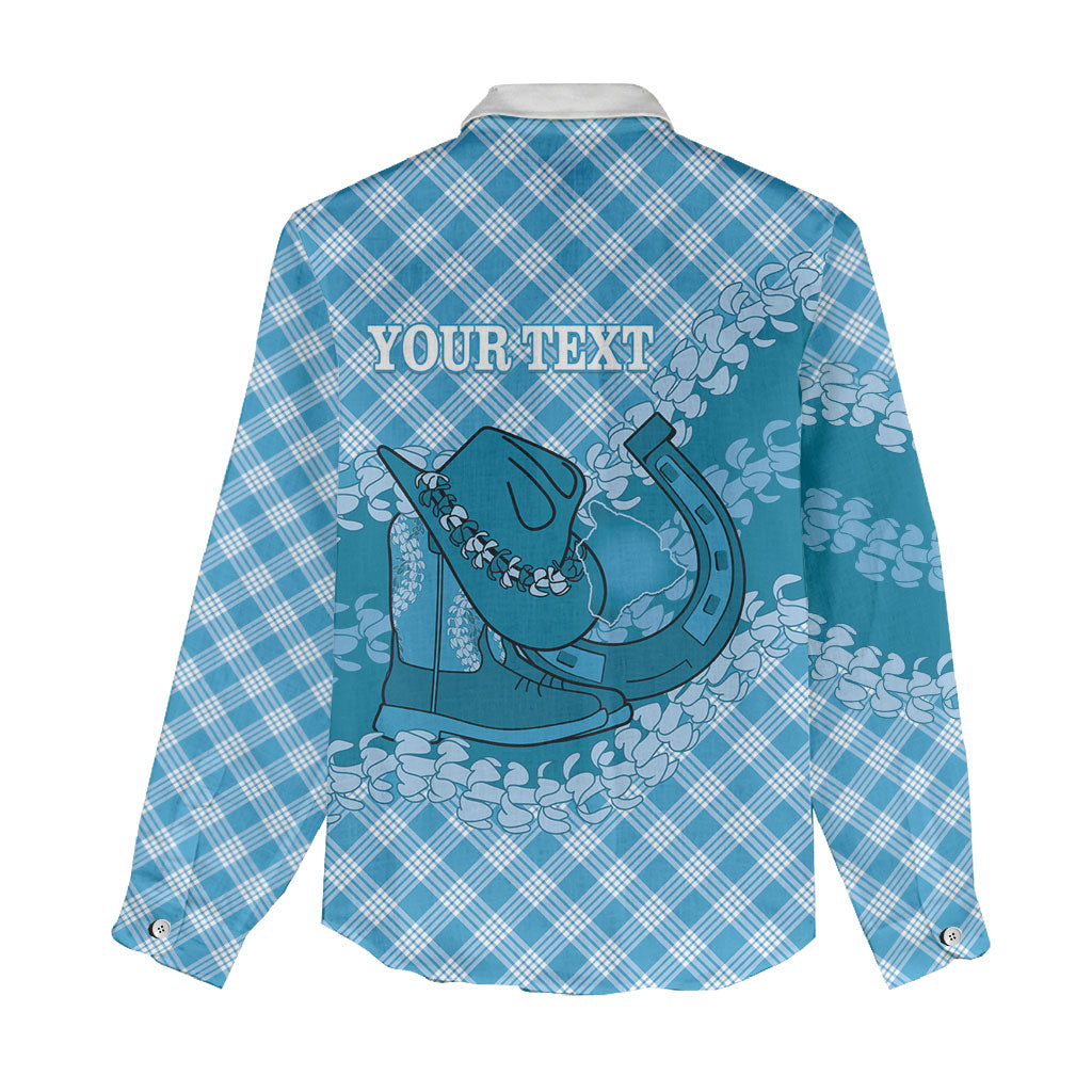 Polu Hawaii Cowboy Palaka Motifs Personalised Women Casual Shirt Paniolo Festival Puakenikeni Lei LT14 - Polynesian Pride