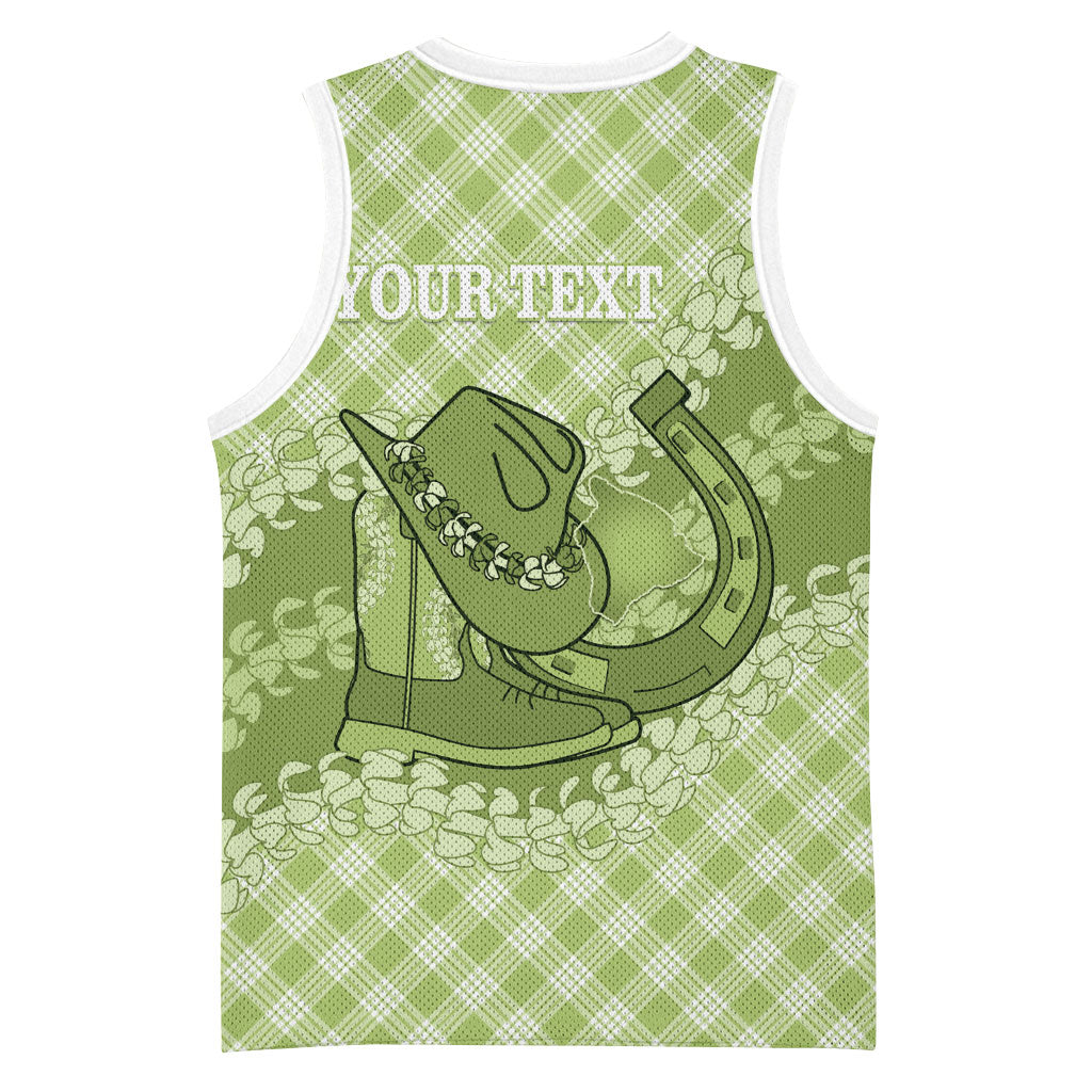 Omaomao Hawaii Cowboy Palaka Motifs Personalised Basketball Jersey Paniolo Festival Puakenikeni Lei LT14 - Polynesian Pride