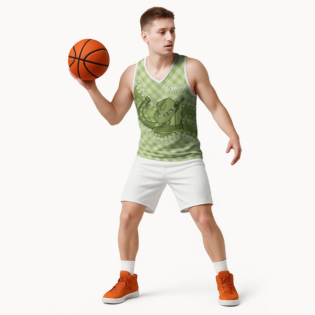 Omaomao Hawaii Cowboy Palaka Motifs Personalised Basketball Jersey Paniolo Festival Puakenikeni Lei LT14 - Polynesian Pride
