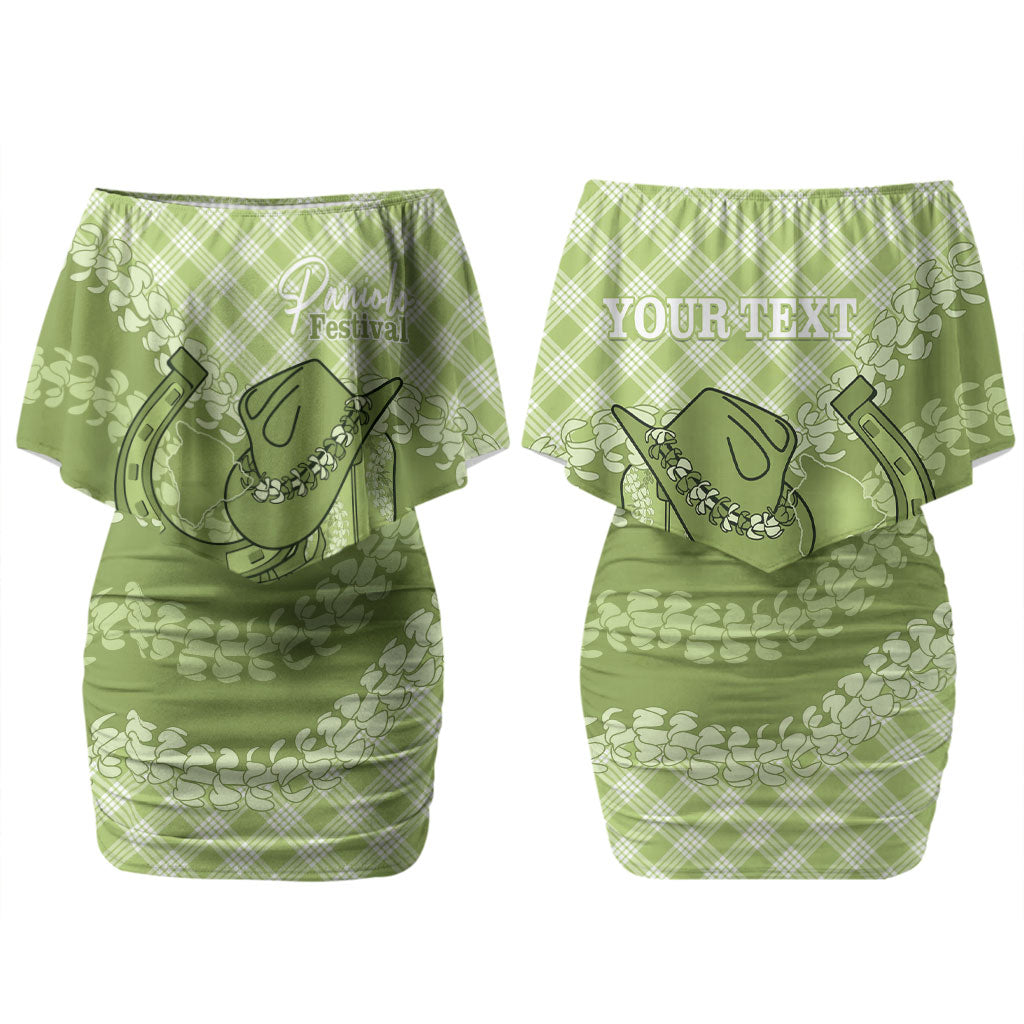 Omaomao Hawaii Cowboy Palaka Motifs Personalised Couples Matching Off Shoulder Short Dress and Hawaiian Shirt Paniolo Festival Puakenikeni Lei LT14 - Polynesian Pride