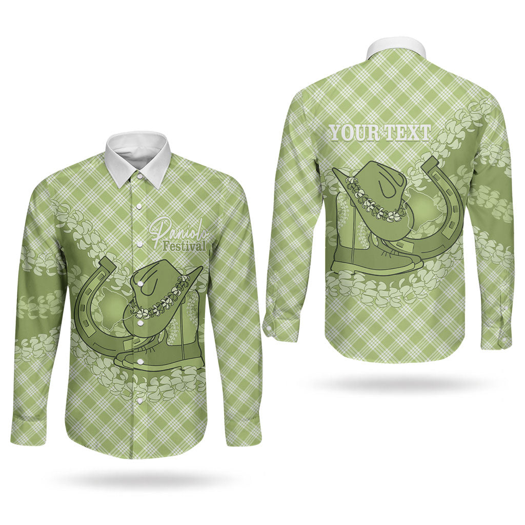 Omaomao Hawaii Cowboy Palaka Motifs Personalised Couples Matching Off Shoulder Short Dress and Long Sleeve Button Shirt Paniolo Festival Puakenikeni Lei LT14 - Polynesian Pride