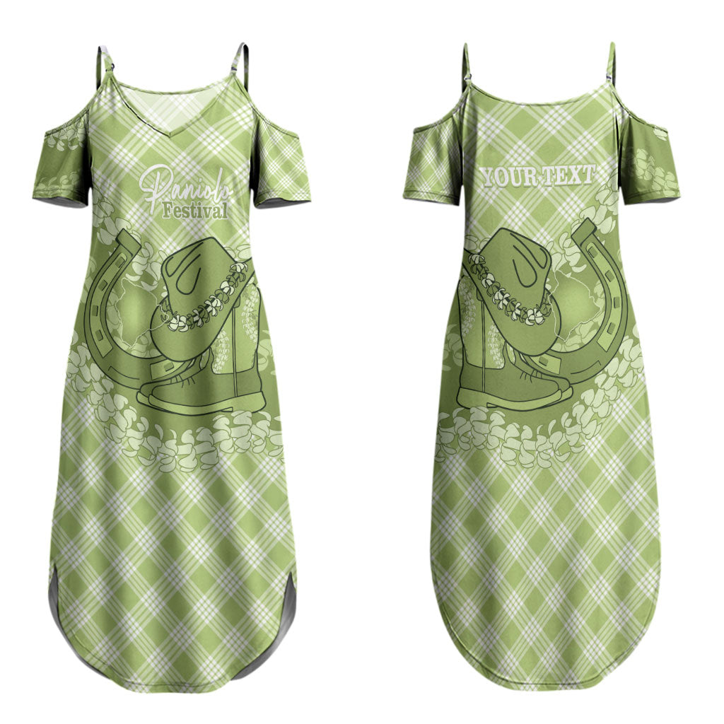 Omaomao Hawaii Cowboy Palaka Motifs Personalised Family Matching Summer Maxi Dress and Hawaiian Shirt Paniolo Festival Puakenikeni Lei LT14 Mom's Dress Green - Polynesian Pride