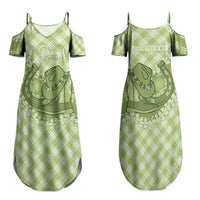 Omaomao Hawaii Cowboy Palaka Motifs Personalised Family Matching Summer Maxi Dress and Hawaiian Shirt Paniolo Festival Puakenikeni Lei LT14 Mom's Dress Green - Polynesian Pride