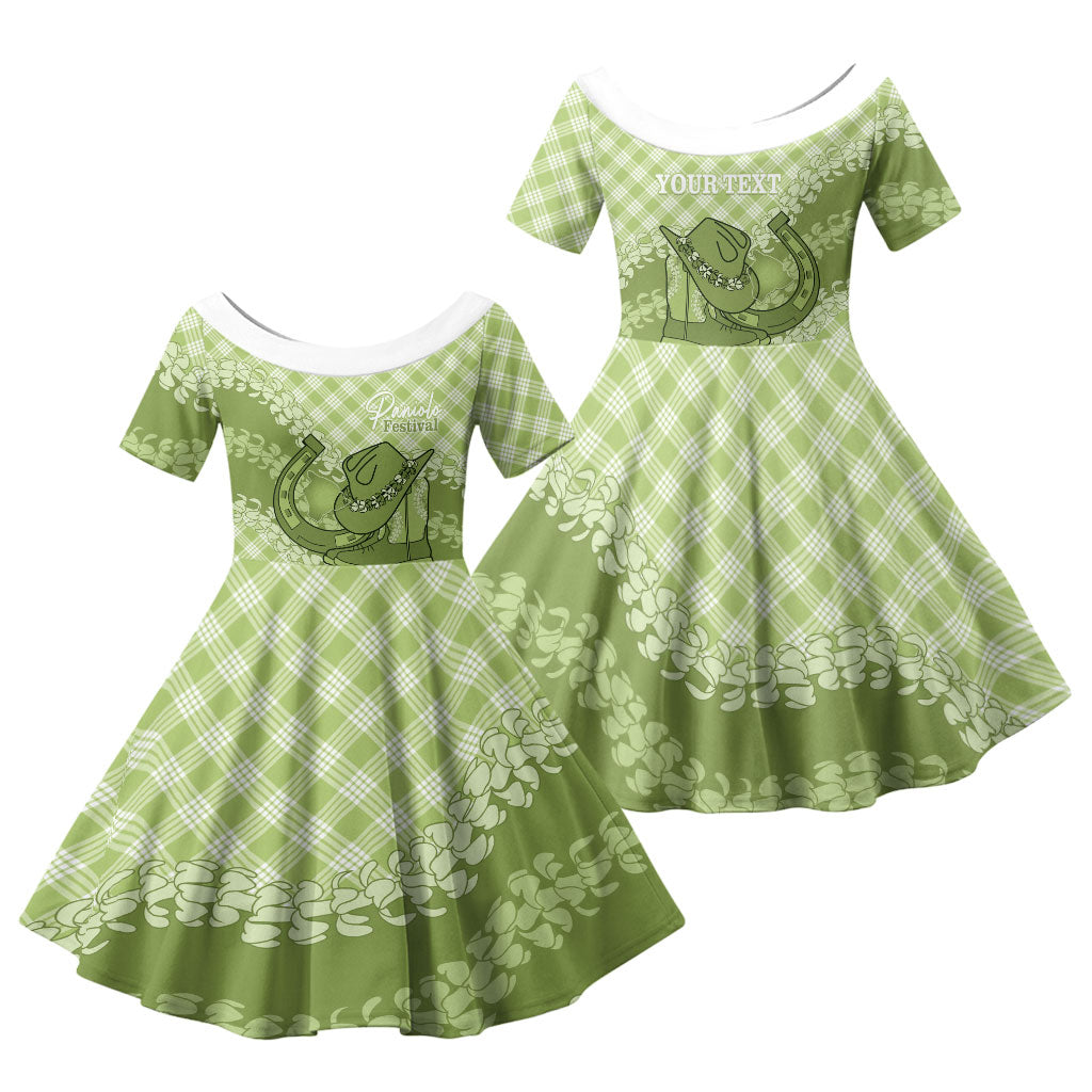 Omaomao Hawaii Cowboy Palaka Motifs Personalised Family Matching Summer Maxi Dress and Hawaiian Shirt Paniolo Festival Puakenikeni Lei LT14 Daughter's Dress Green - Polynesian Pride