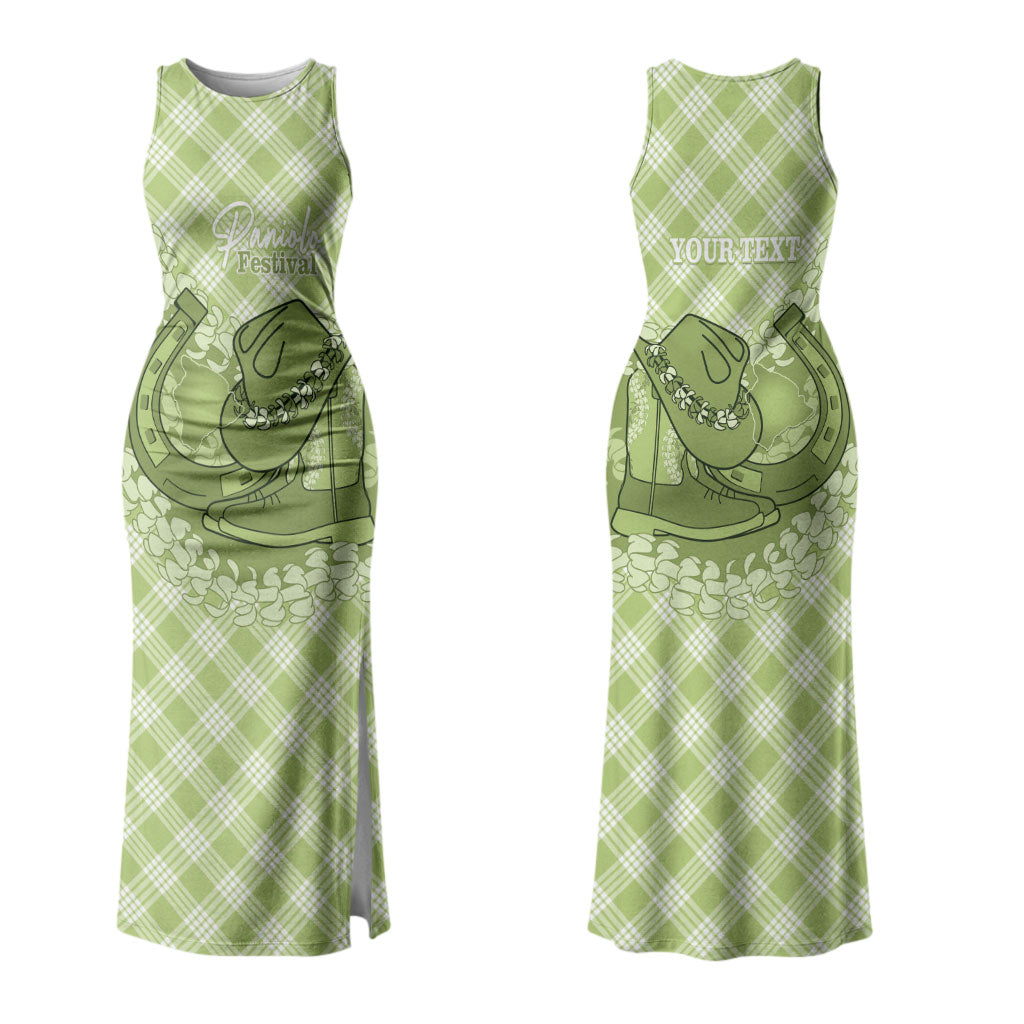 Omaomao Hawaii Cowboy Palaka Motifs Personalised Family Matching Tank Maxi Dress and Hawaiian Shirt Paniolo Festival Puakenikeni Lei LT14 Mom's Dress Green - Polynesian Pride