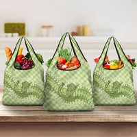 Omaomao Hawaii Cowboy Palaka Motifs Personalised Grocery Bag Paniolo Festival Puakenikeni Lei LT14 3-pack One Size Green - Polynesian Pride