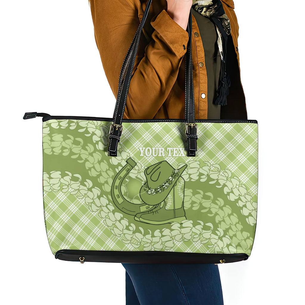 Omaomao Hawaii Cowboy Palaka Motifs Personalised Leather Tote Bag Paniolo Festival Puakenikeni Lei LT14 - Polynesian Pride