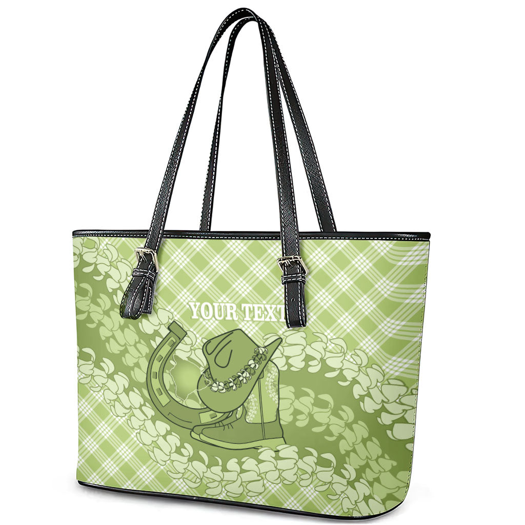 Omaomao Hawaii Cowboy Palaka Motifs Personalised Leather Tote Bag Paniolo Festival Puakenikeni Lei LT14 - Polynesian Pride