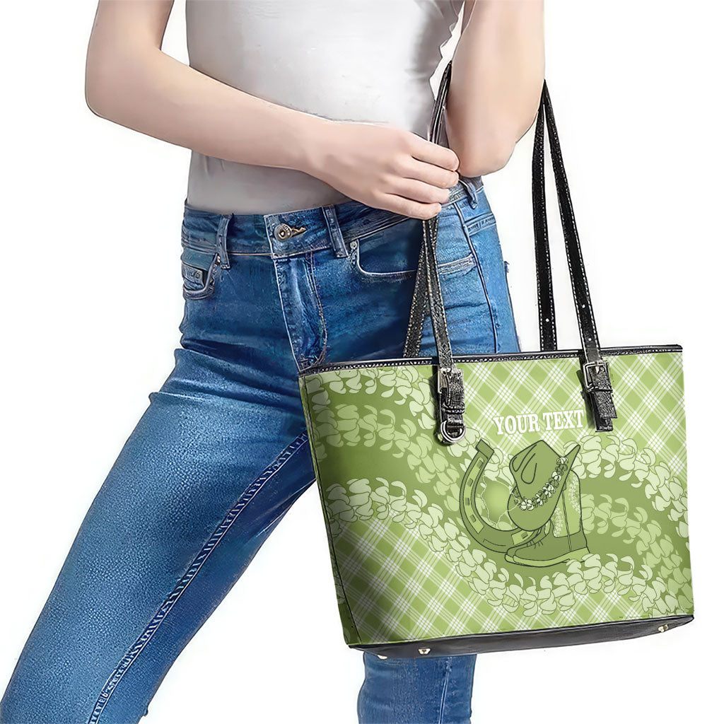 Omaomao Hawaii Cowboy Palaka Motifs Personalised Leather Tote Bag Paniolo Festival Puakenikeni Lei LT14 - Polynesian Pride