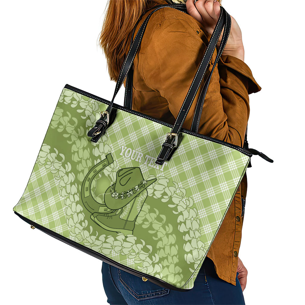 Omaomao Hawaii Cowboy Palaka Motifs Personalised Leather Tote Bag Paniolo Festival Puakenikeni Lei LT14 - Polynesian Pride