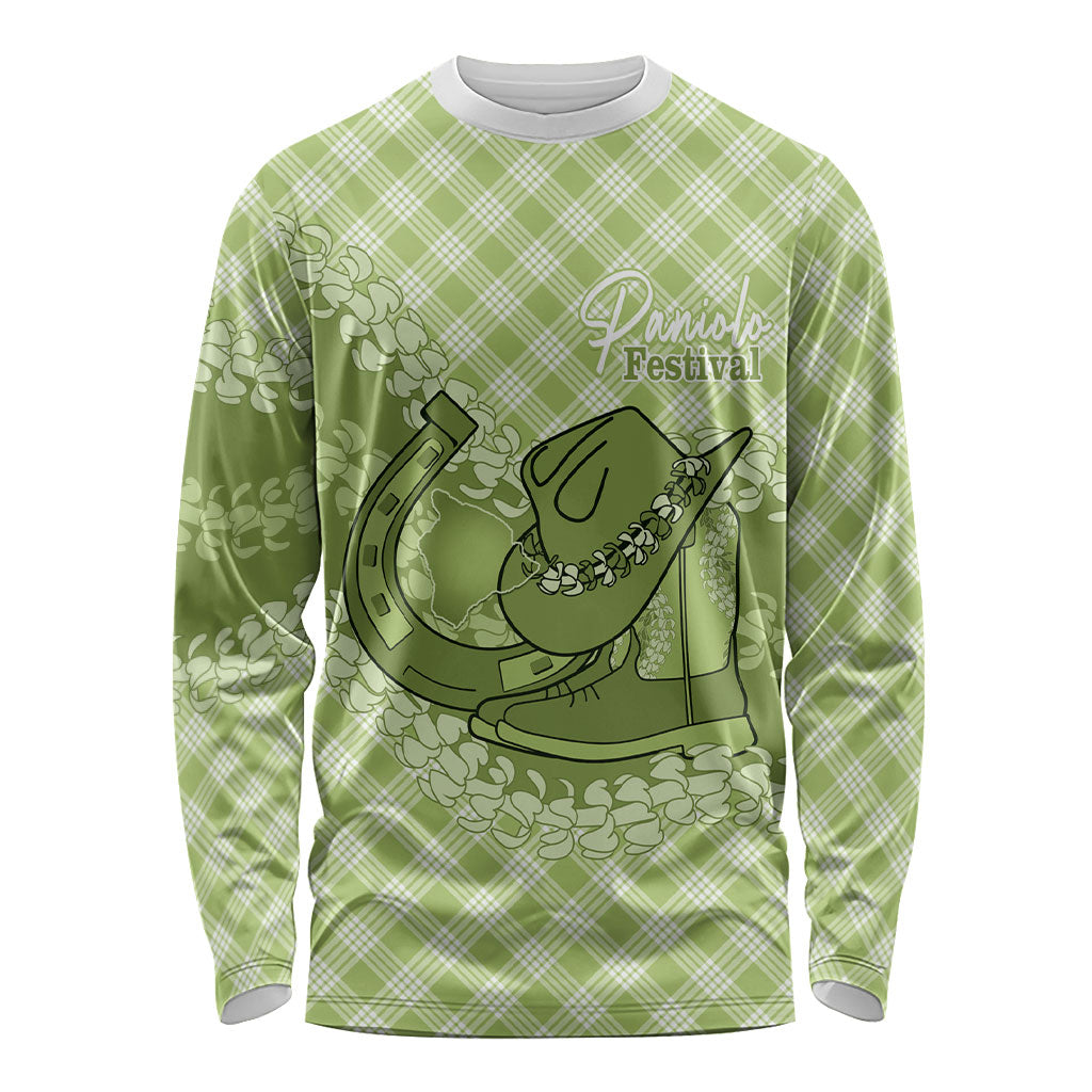 Omaomao Hawaii Cowboy Palaka Motifs Personalised Long Sleeve Shirt Paniolo Festival Puakenikeni Lei