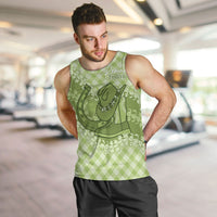 Omaomao Hawaii Cowboy Palaka Motifs Personalised Men Tank Top Paniolo Festival Puakenikeni Lei LT14 Green - Polynesian Pride